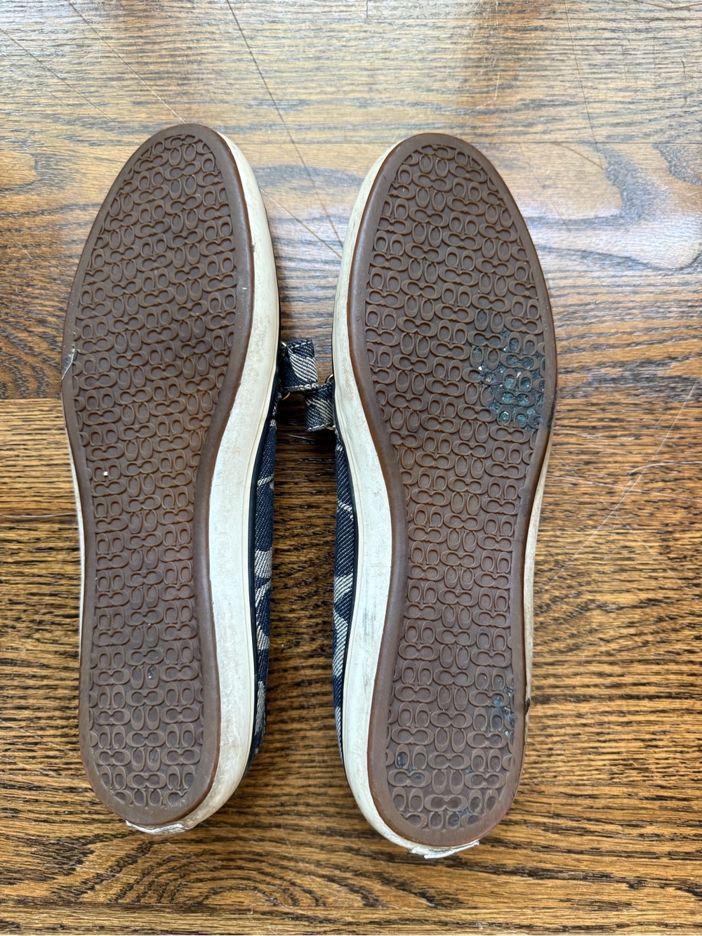 Coach Navy Signature Canvas Mary Jane Flats with Cream Toe Caps - Picture 5 of 5